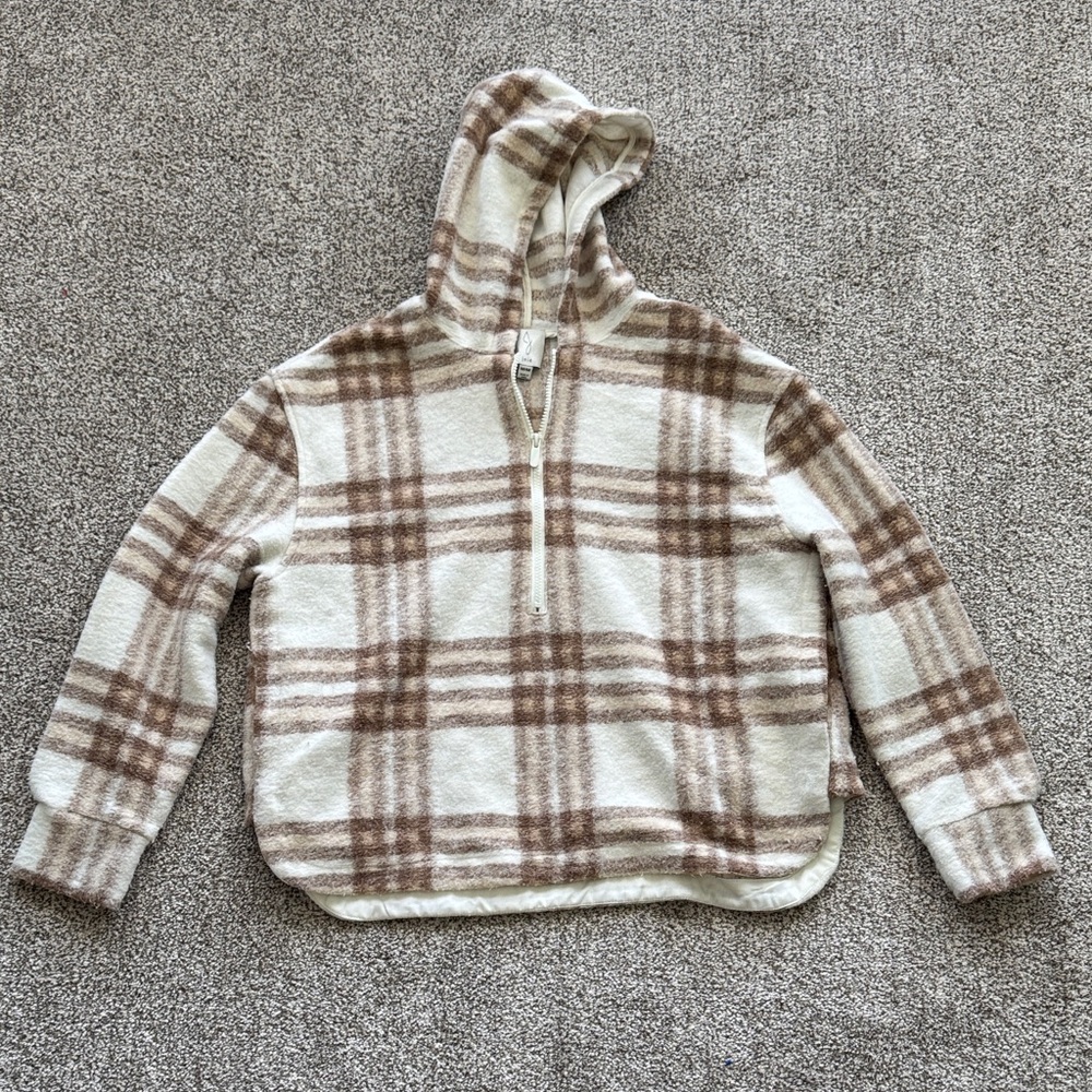 Joie Cream and Brown Plaid Jacket with Pockets